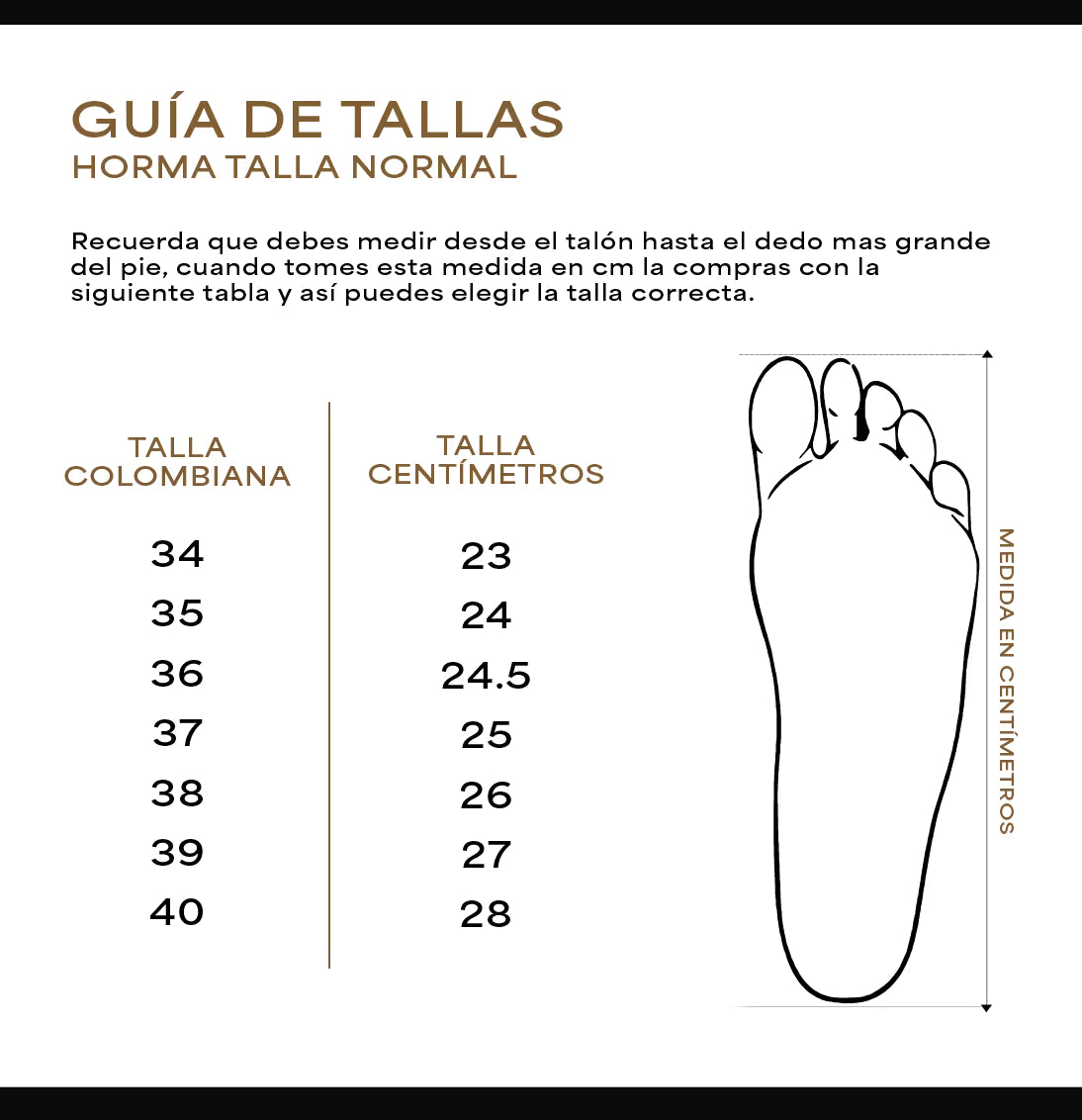 Guía de tallas de los Eleve: equivalencias de las tallas 34 a 41 e instrucciones para medir el pie