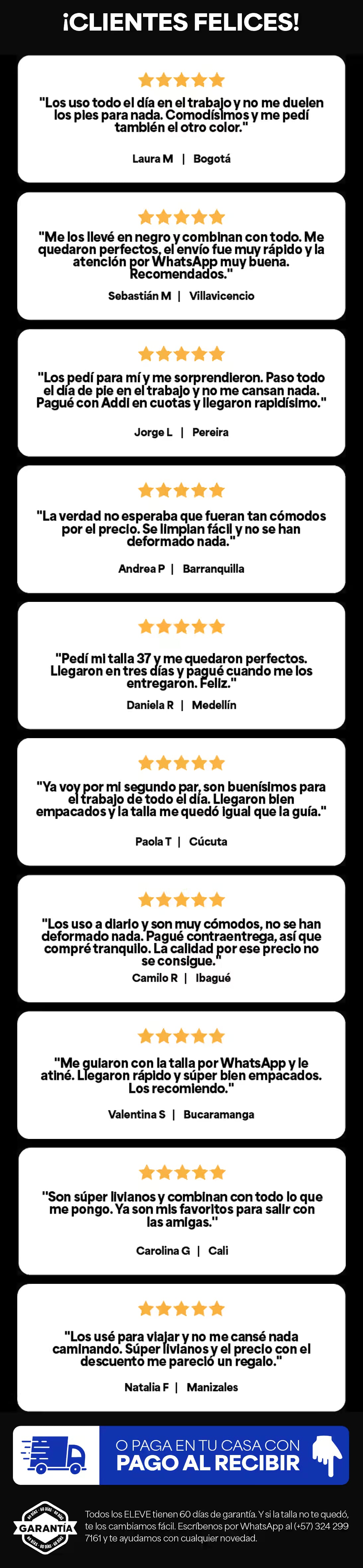 Opiniones de clientes, pago al recibir y garantia